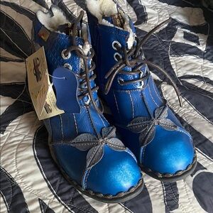 Stylish Blue Ankle Boots with Floral Detail